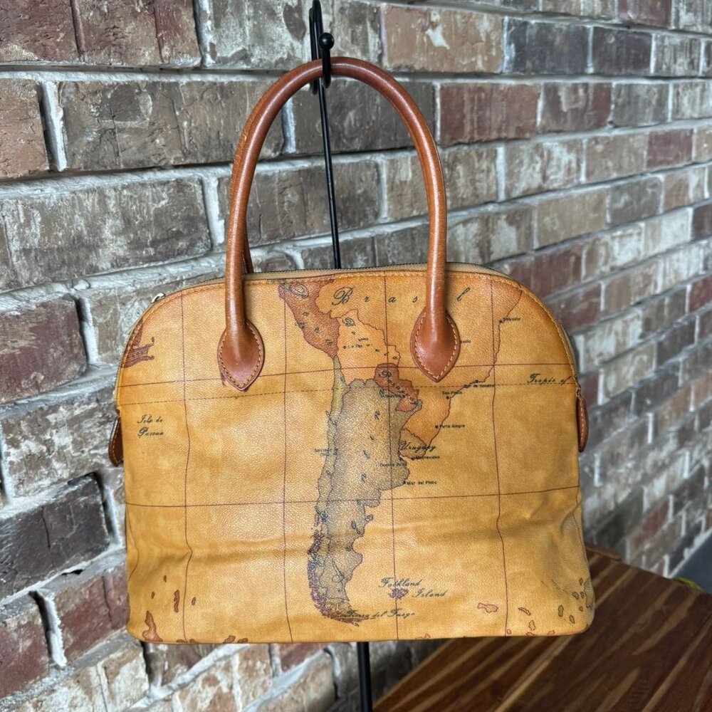 Alviero Martini Classic Tan Map Printed Tote Bag - Picture 2 of 2